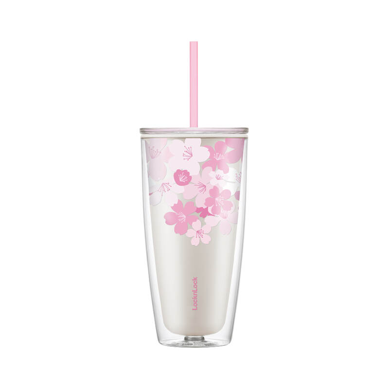 Ly Nhựa Hai Lớp LocknLock Double Wall Cold Cup Cherry Blossom 750ml - 2 M&agrave;u (Hồng, Trắng) - HAP509 image number null